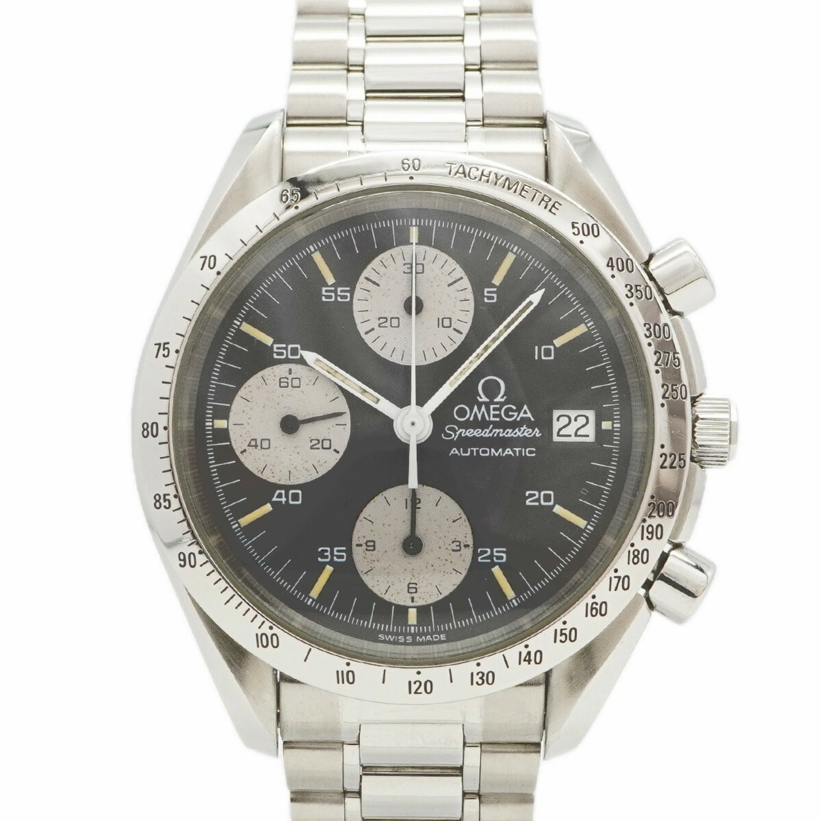 Omega wristwatch Omega: Omega wristwatch Omega A pre-owned Omega wristwatch with a sleek 39mm stainless steel case and black dial, perfect for those who appreciate classic style and durability. With its iconic design and