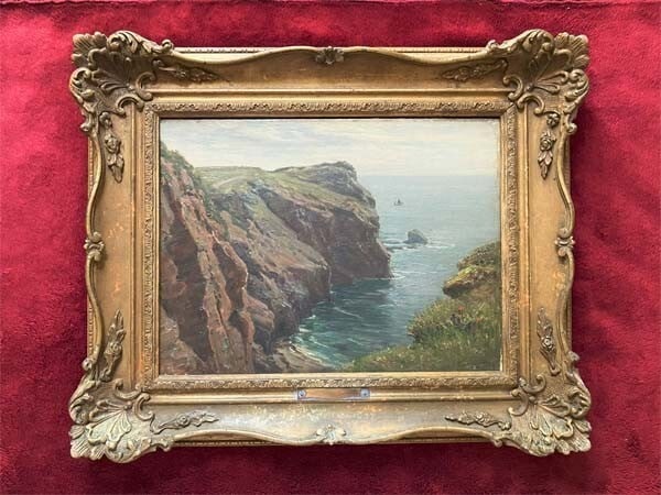 Fred Golden Short "Hampshire Cliff" Original Oil Painting on Panel Signed w/ COA: Fred Golden Short "Hampshire Cliff" Original Oil Painting on Panel Signed w/ COA Experience the timeless beauty of Fred Golden Short's "Hampshire Cliff", an original oil painting on panel signed by