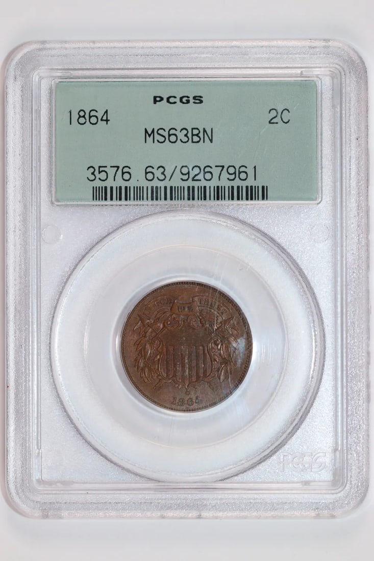1864 TWO CENT PIECE PCGS MS63 BN OGH VERY PQ (1 of 2)