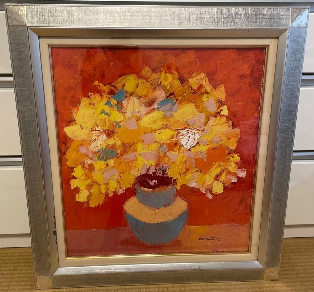 Original Oil Painting Floral Still Life Yellow Vase Signed Czech Art Framed (1 of 10)