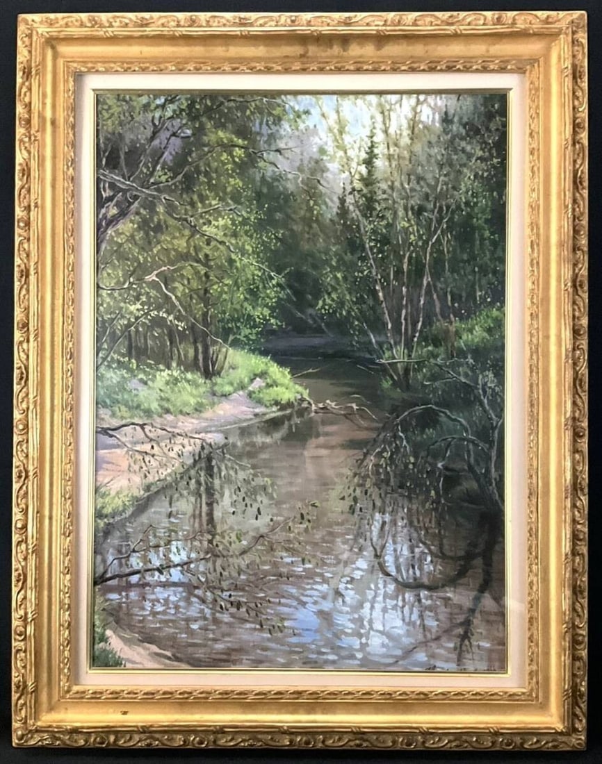 Alexander Zavarin Russian Soviet Oil Painting Forest River Landscape Signed 1983 (1 of 10)