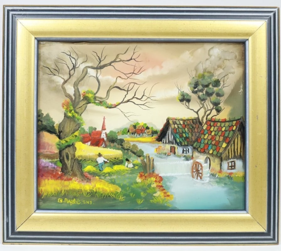 Branimir Bijelic Oil on Glass Naive Art Croatian Village Folk Painting Framed (1 of 10)