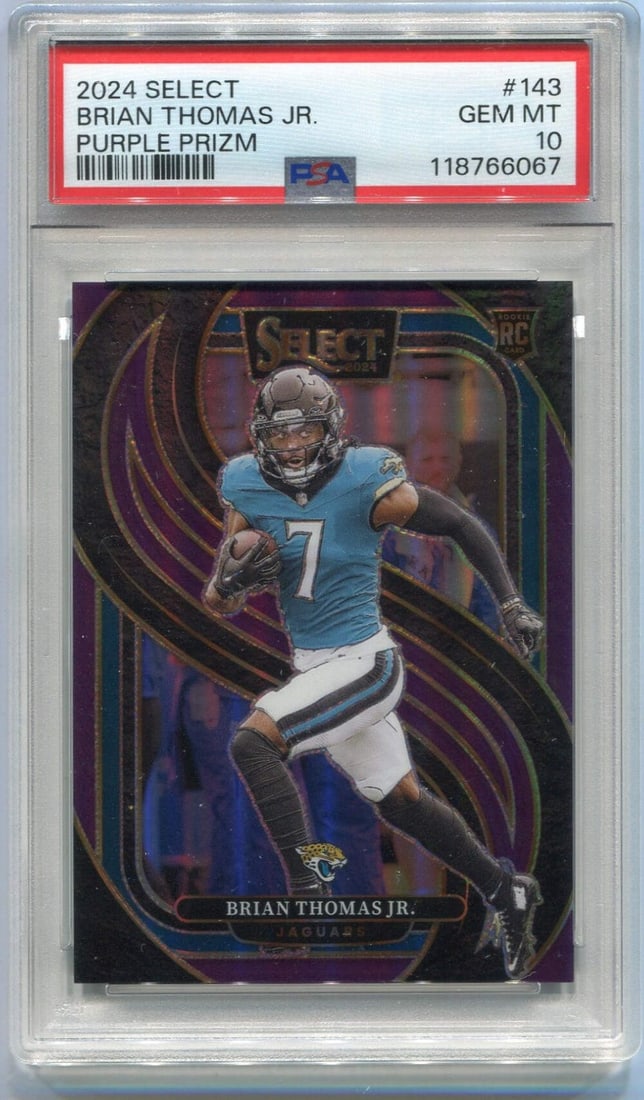 Brian Thomas Jr 2024 Panini Select Purple Prizm RC #143 46/ 75 PSA Graded 10 (1 of 2)