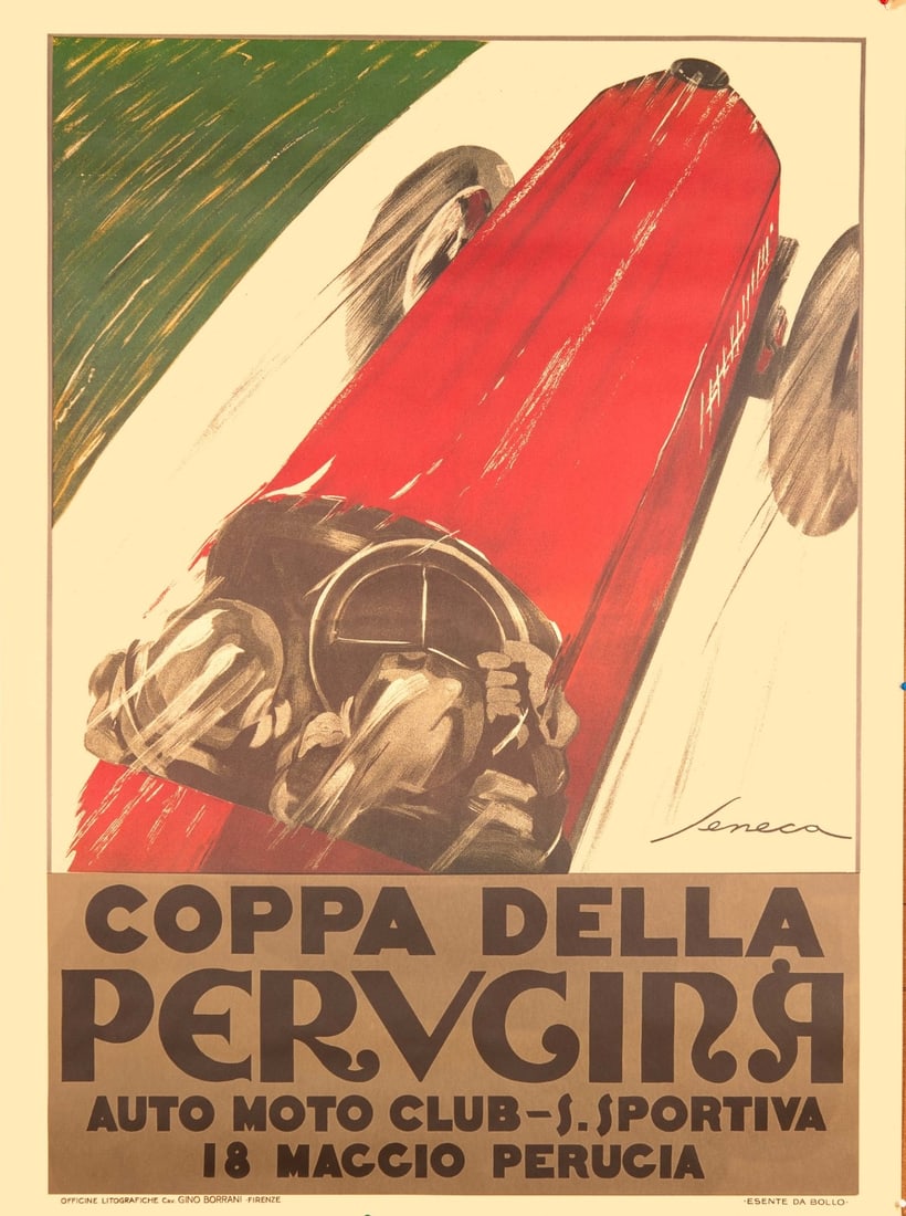 Italian Futurist vintage race car poster by Federico Seneca 1950. (1 of 3)