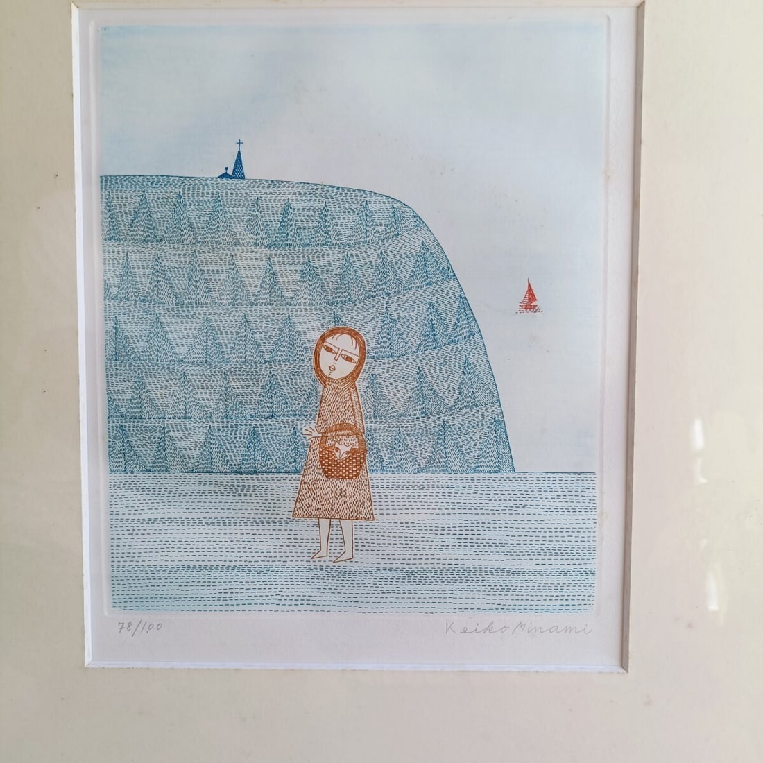 Keiko Minami Girl and Kitten Hand Signed ED 78/ 100 Framed Japanese Authentic (1 of 10)