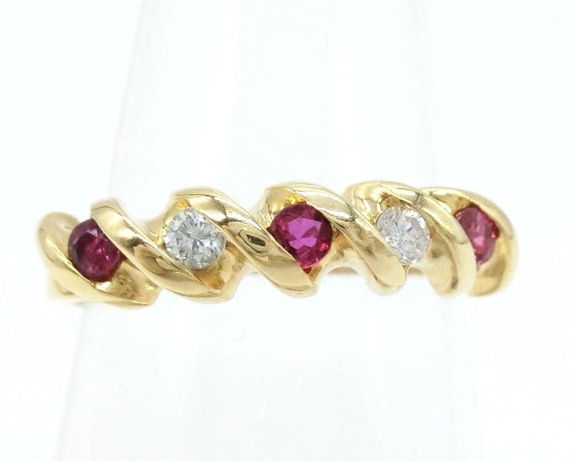 Tiffany & Co vintage ruby diamond twist 18k yellow gold pinky band ring (1 of 7)
