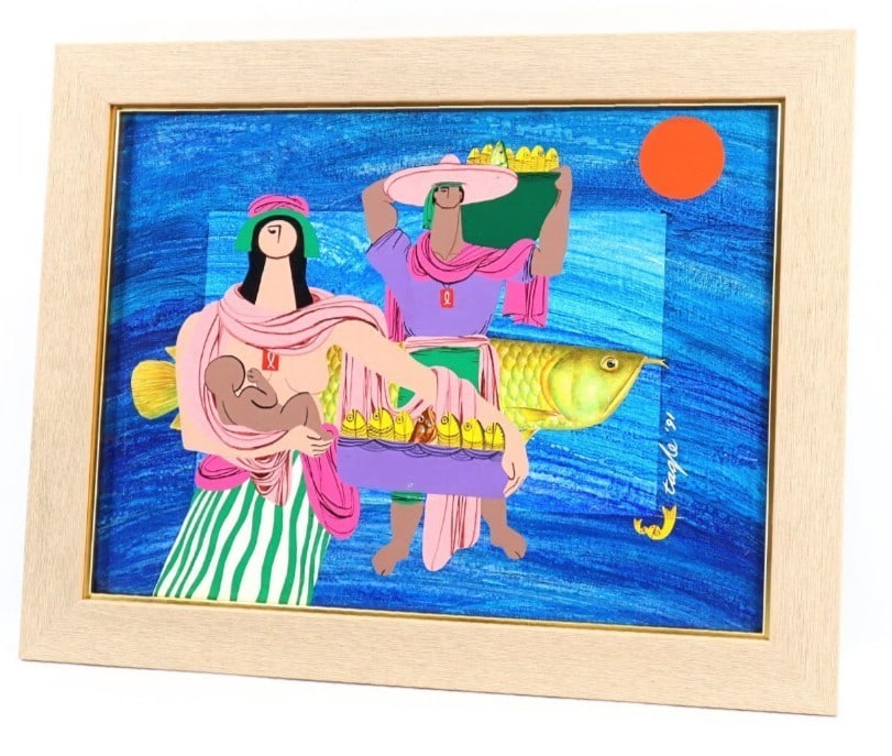 Ernesto R. Tagle Filipino 1991 Original Acrylic Painting Fish Vendor P12 Signed (1 of 10)