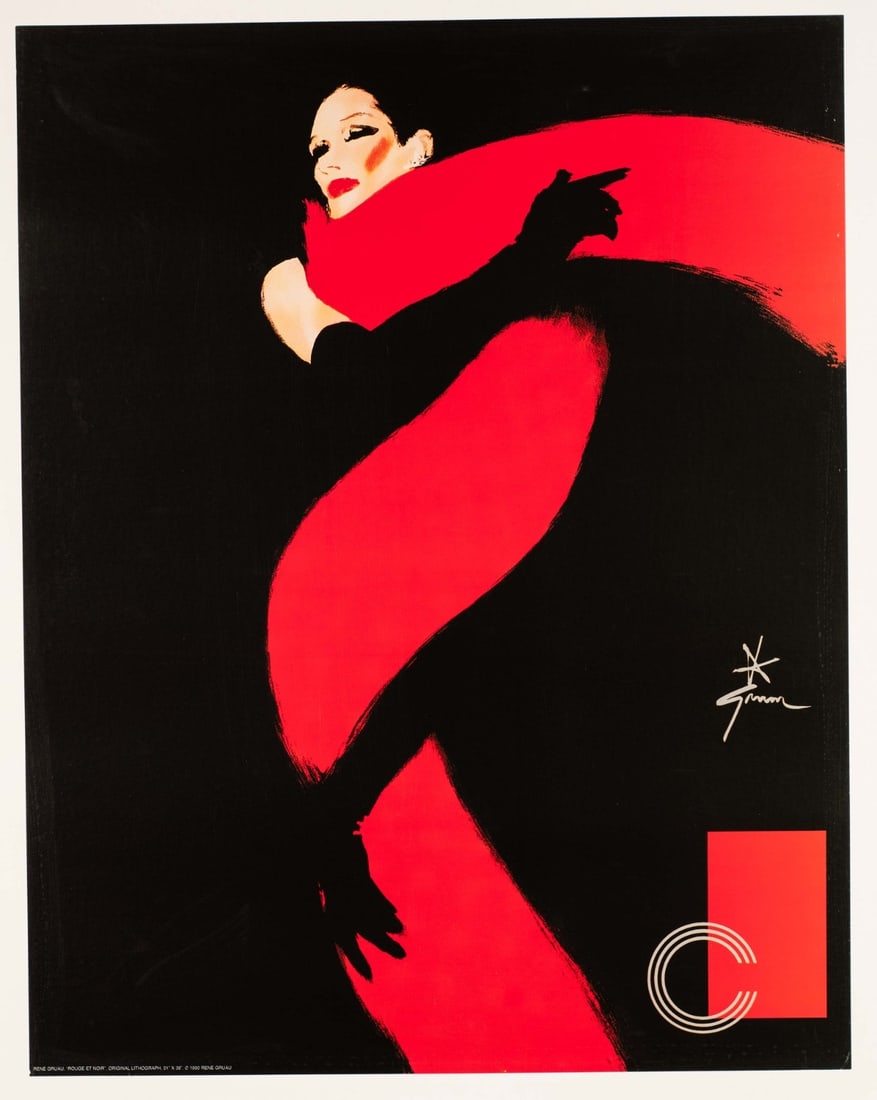 Rene Gruau Rouge Et Noir 1990 Fashion Poster Original Printing On Linen (1 of 3)