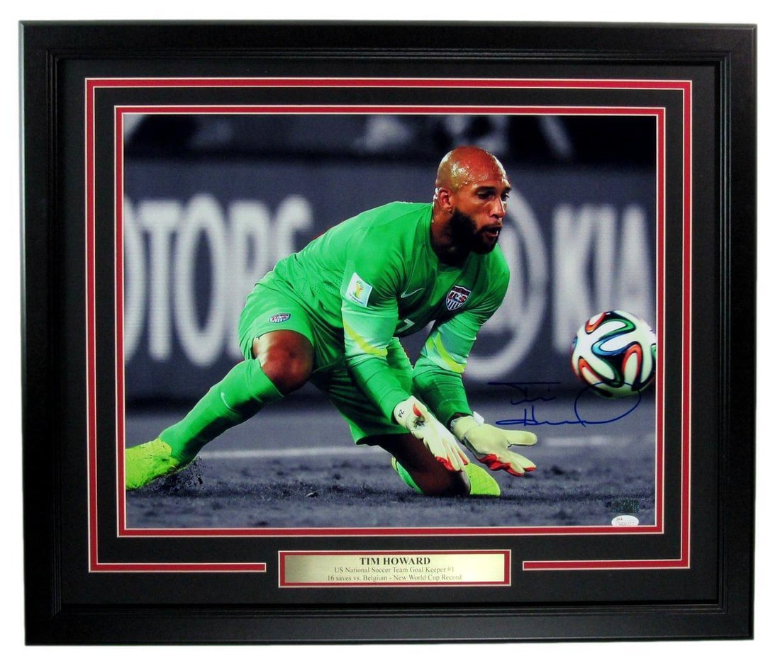 Tim Howard Autographed 16x20 Photo Framed by JSA for U.S. Men's Soccer: Tim Howard Autographed 16x20 Photo Framed by JSA for U.S. Men's Soccer Get ready to showcase your passion for U.S. Men's Soccer with an authentic autographed photo of legendary goalkeeper Tim Howard,