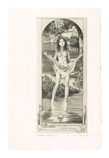 Alphonse Inoue copperplate print Bookplate Sabrina autographed Japanese 1996 (1 of 1)