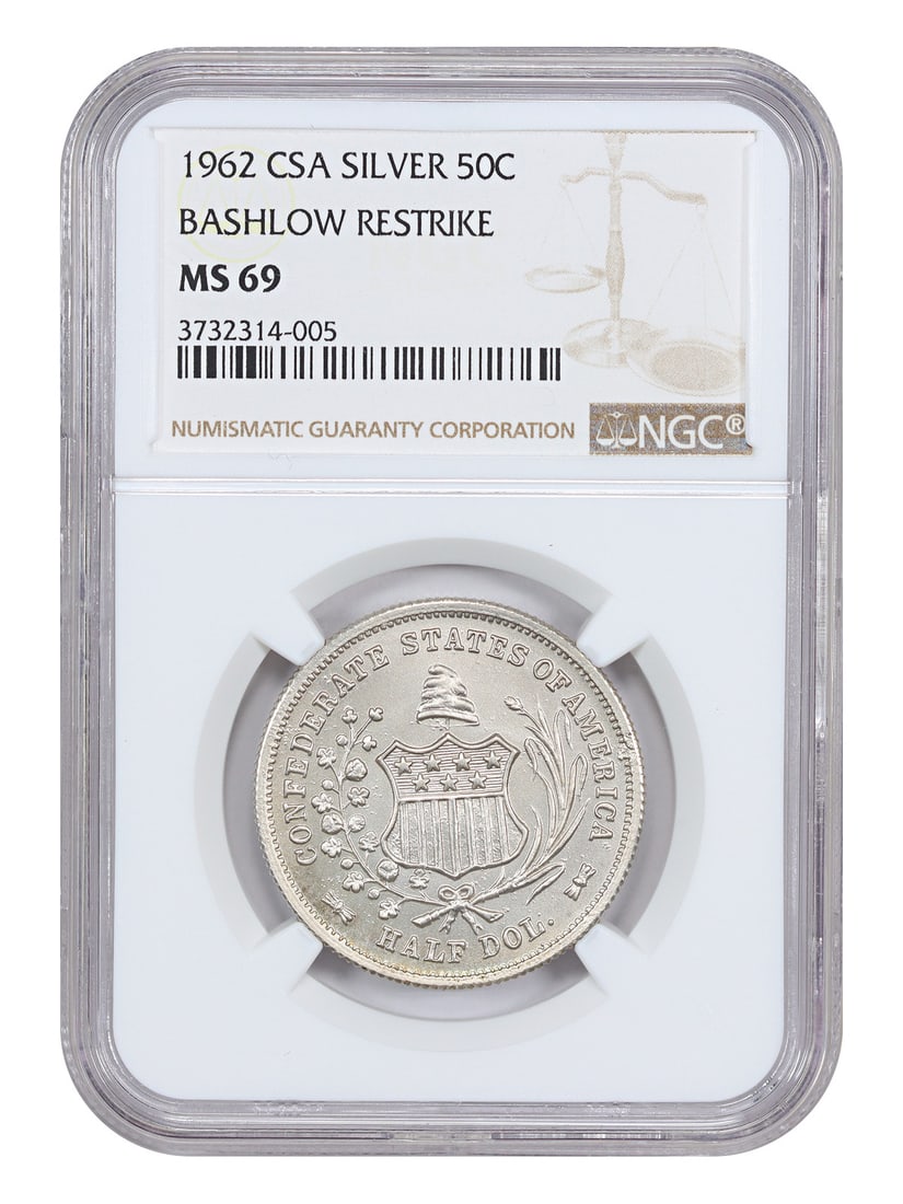 1962 50C Silver CSA Bashlow Restrike NGC MS69 - Other - Impressive Restrike: 1962 50C Silver CSA Bashlow Restrike NGC MS69 - Other - Impressive Restrike Experience the beauty of a rare 1962 50C Silver CSA Restrike, certified by NGC and graded MS69 for its exceptional