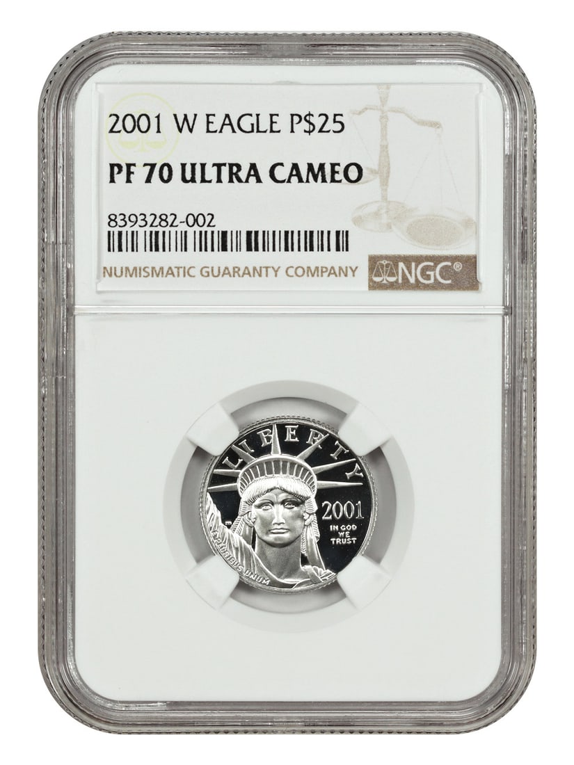 2001-W $25 Statue of Liberty NGC PR70DCAM - $25 Platinum Eagles: 2001-W $25 Statue of Liberty NGC PR70DCAM - $25 Platinum Eagles Get ready to add a touch of American elegance to your collection with this stunning 2001-W $25 Platinum Eagle, certified by the NGC and