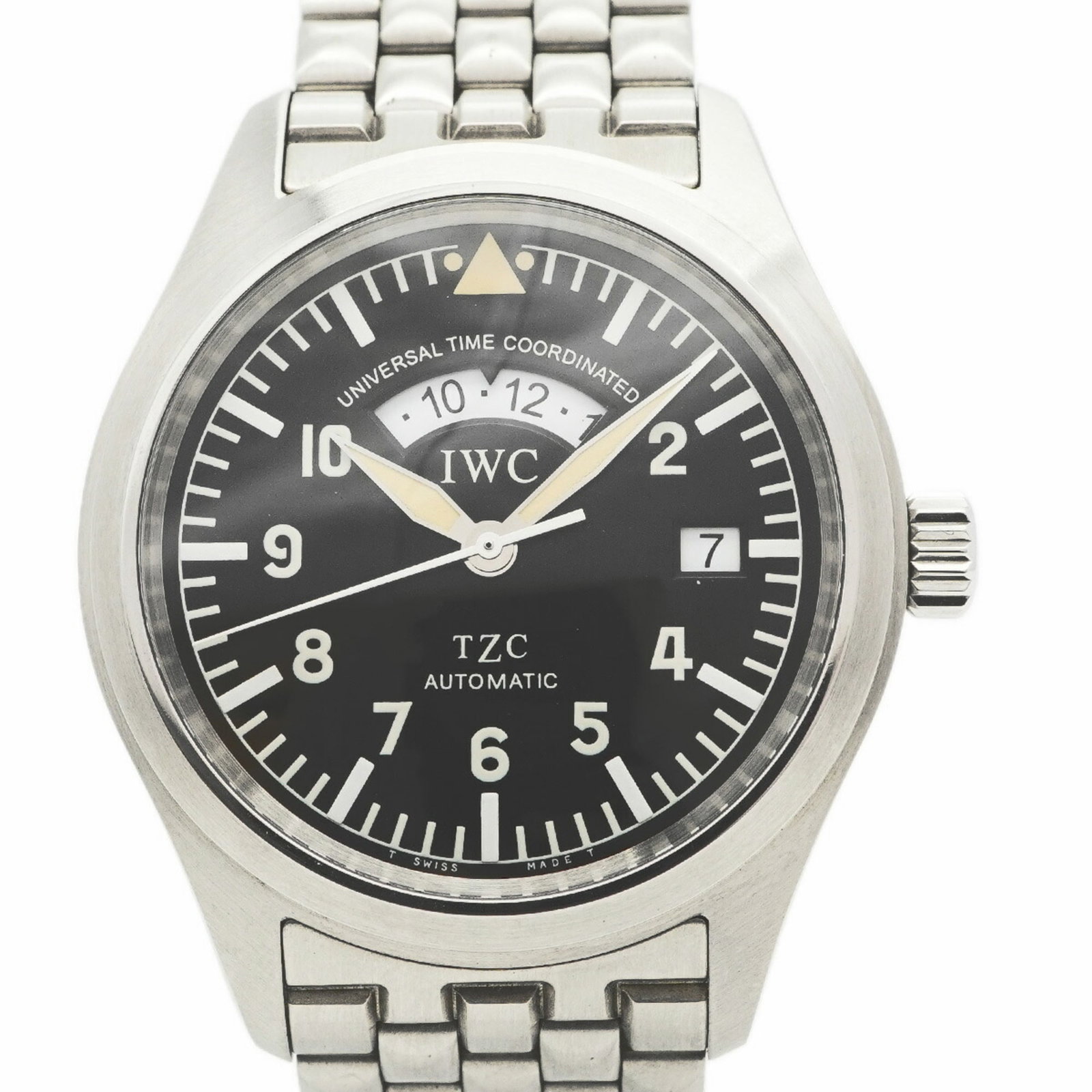 IWC wristwatch: IWC wristwatch A pre-owned IWC wristwatch that exudes understated elegance, boasting a sleek 39.5mm stainless steel case and black dial, perfect for the discerning gentleman who values timeless
