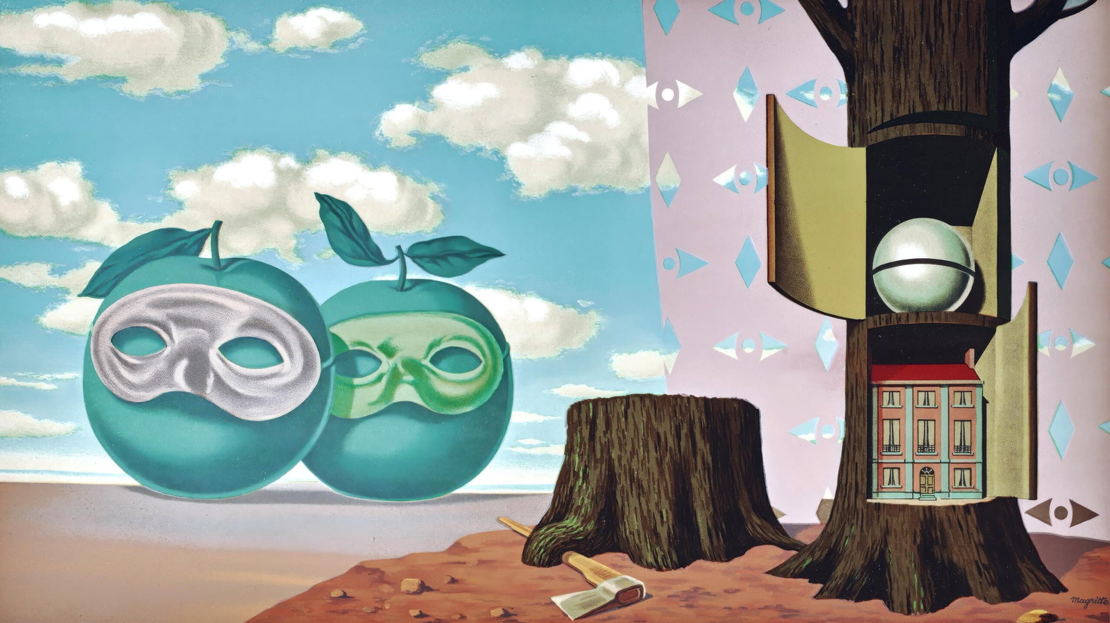 Rene Magritte, On the Shore of the Sea There Are Two Visiting Apples, from The Found Children of: Rene Magritte, On the Shore of the Sea There Are Two Visiting Apples, from The Found Children of Experience the surrealist mastermind Rene Magritte's thought-provoking lithograph, On the Shore of the 