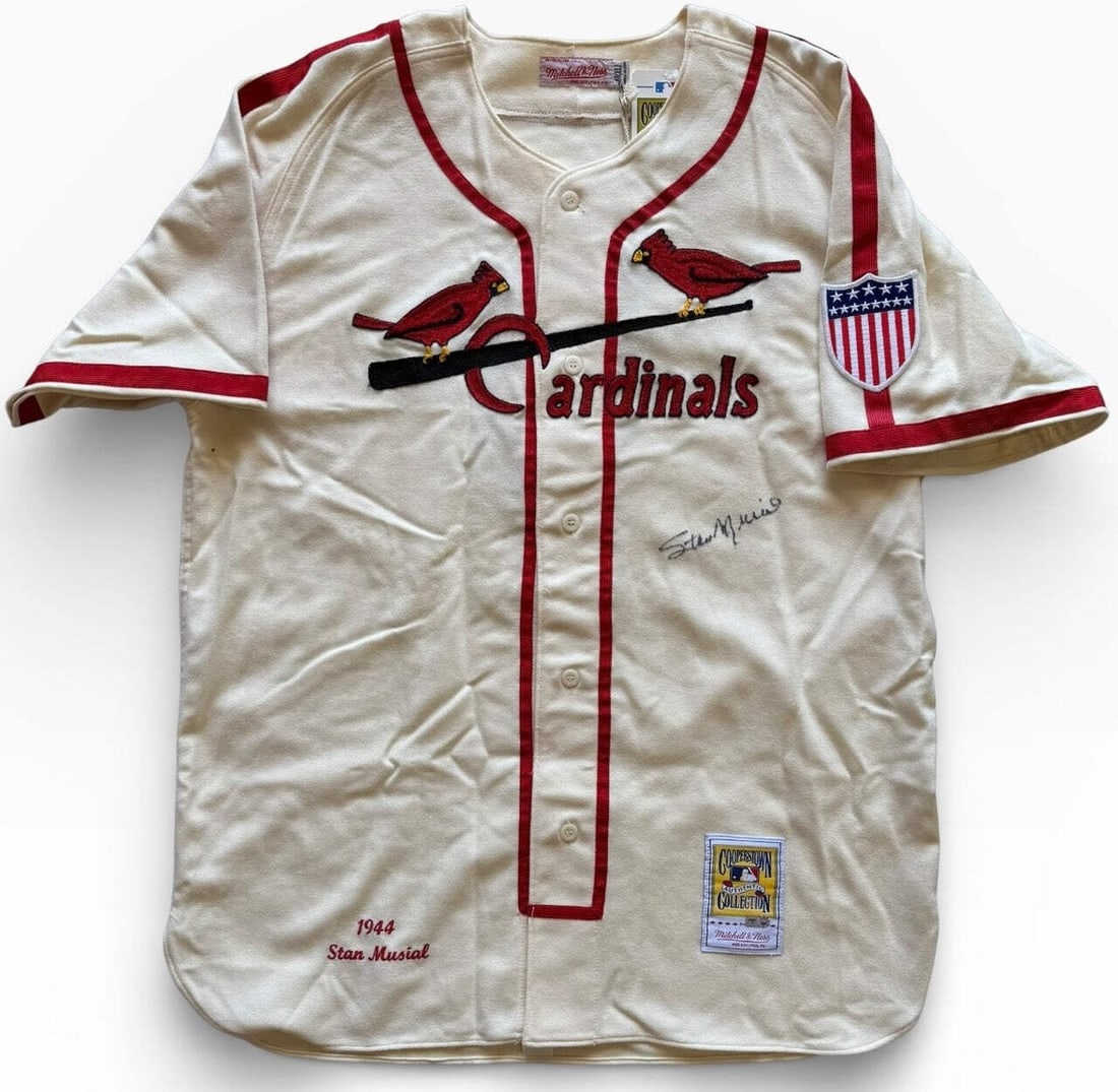 Stan Musial Cardinals Autographed Mitchell & Ness MLB Jersey: Stan Musial Cardinals Autographed Mitchell & Ness MLB Jersey Get ready to relive the glory days of Cardinals baseball with this authentic Stan Musial autographed Mitchell & Ness jersey, authenticated