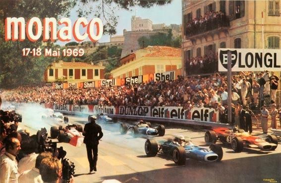 Vintage French race car poster on linen from 1969 Monaco Grand Prix (1 of 1)