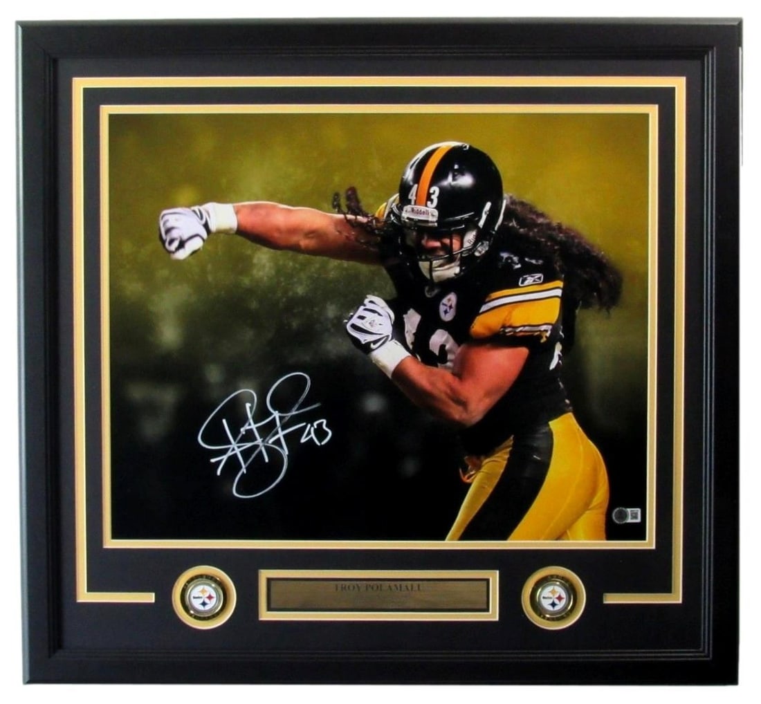 Troy Polamalu HOF Signed 16x20 Photo Pittsburgh Steelers Framed Beckett 203757: Troy Polamalu HOF Signed 16x20 Photo Pittsburgh Steelers Framed Beckett 203757 Meet the legendary safety of the Pittsburgh Steelers, Troy Polamalu! This stunning 16x20 photo is signed by the Hall of