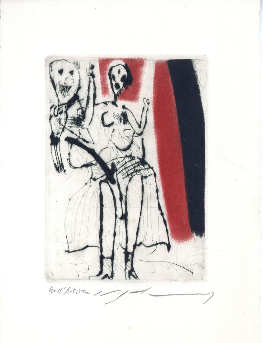 Masuo Ikeda Japan Copperplate Print Human Horror Red Black (1 of 1)