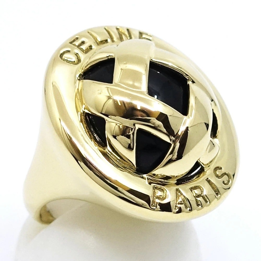 Celine Paris Logo Onyx 18k Yellow Gold Statement Signet Ring US6 EU52 12.6g (1 of 10)