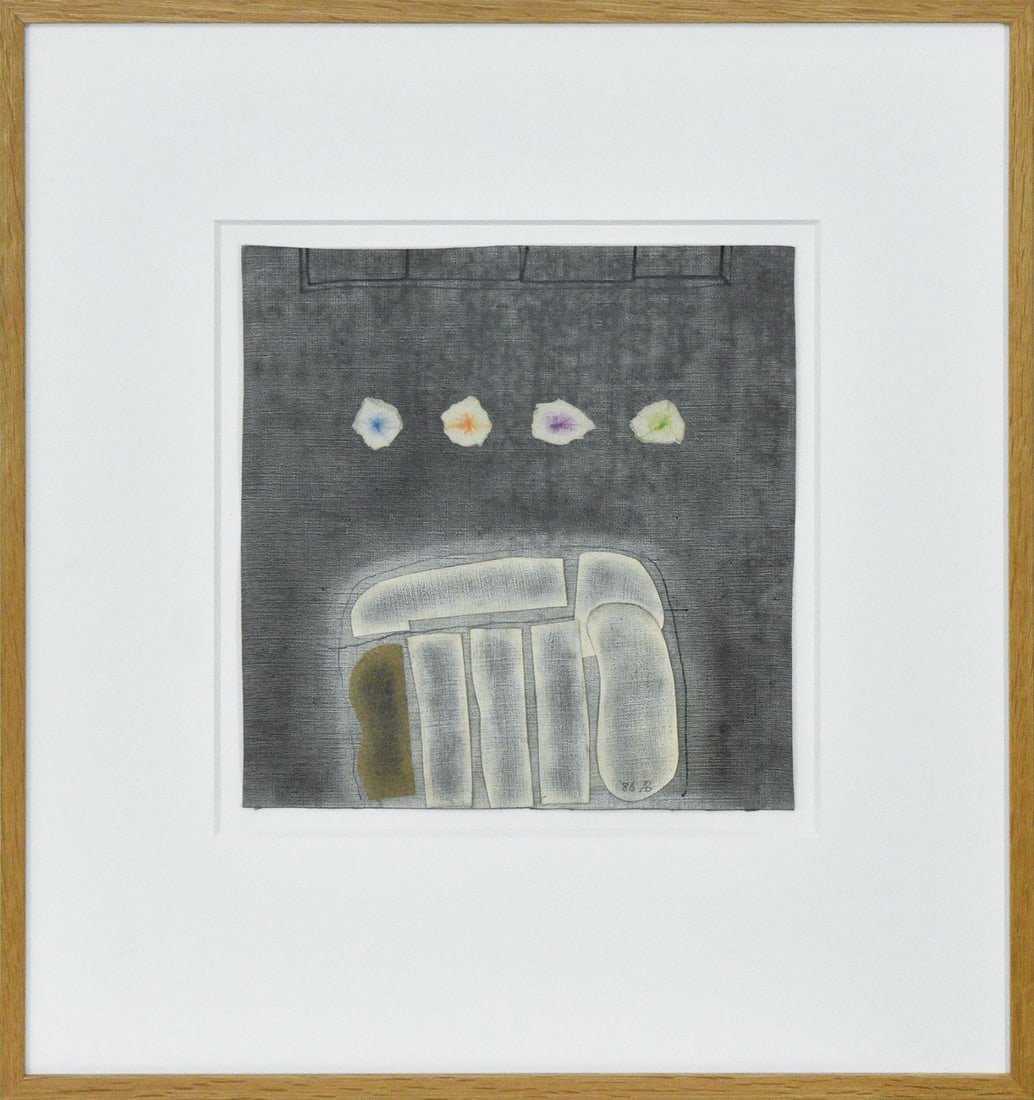Akira Baba Japan Mixed media Collage Artwork Frame Colorful Stones 5047cm 1986 (1 of 1)