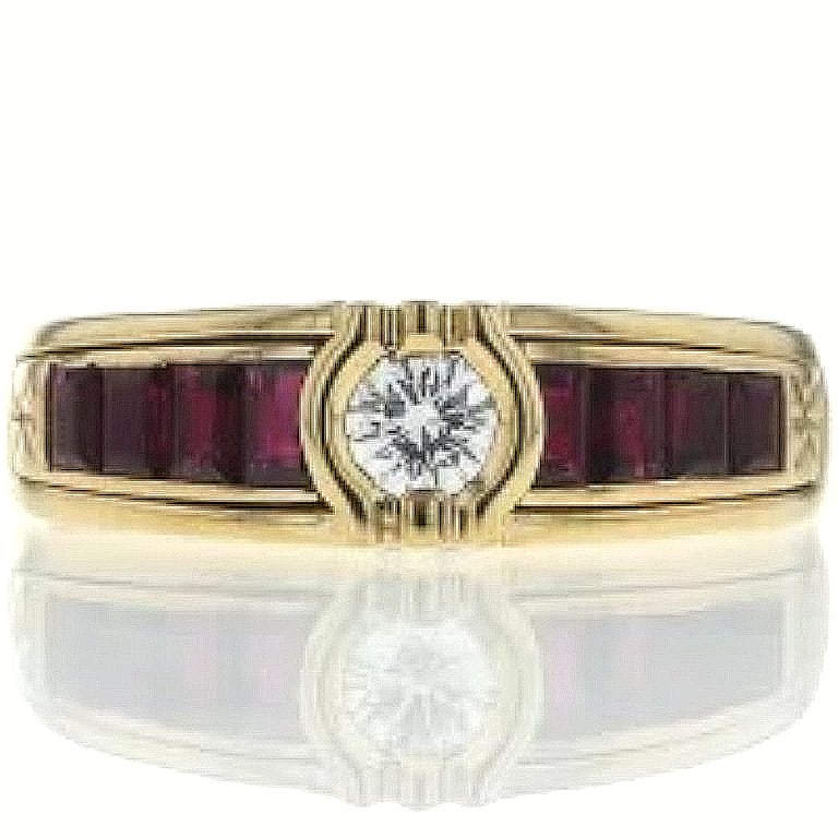 Korloff Ruby 1.10ct 18k Yellow Gold 0.20ct Diamond Band Ring EU50.5 US 5.75 (1 of 8)