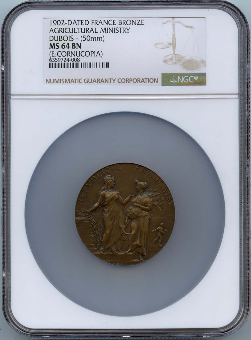 1902 France Bronze Agricultural Ministry Medal Dubois 50mm NGC64BN (1 of 1)