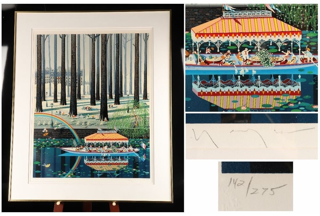 Yamagata Hiromichi lithograph boat river forest town landscape japanese framed: Yamagata Hiromichi lithograph boat river forest town landscape japanese framed Unveil the serene beauty of 19th-century Japan with this stunning lithograph print by renowned artist Yamagata Hiromichi,