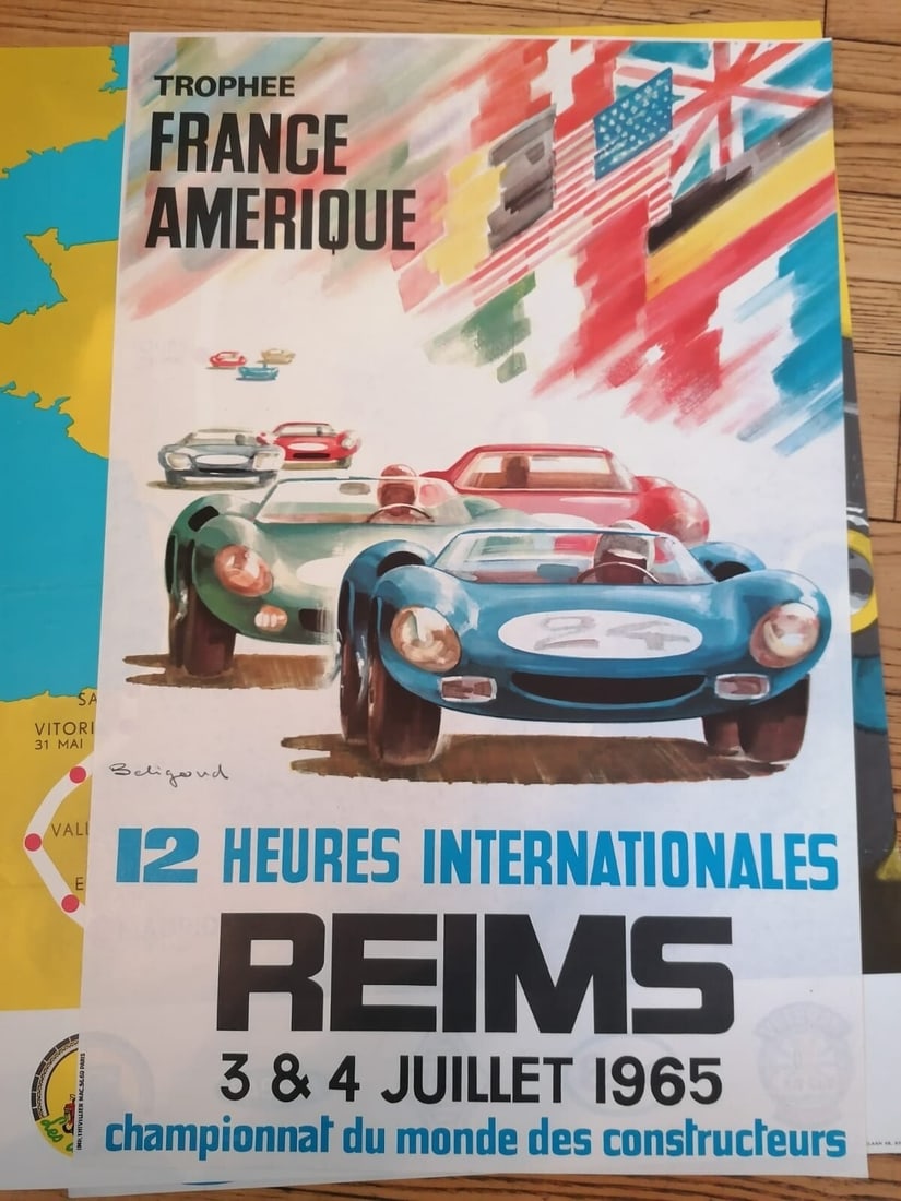 12 Heures Internationales By Beligond Original Printing 1958 Car Racing: 12 Heures Internationales By Beligond Original Printing 1958 Car Racing Experience the thrill of 1958 car racing with this rare original poster by Beligond, created in 1965. Measuring 16 x 24 inches,