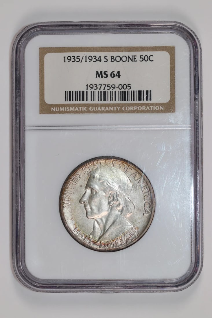 1935/ 34-S BOONE COMMMEMORATIVE HALF DOLLAR NGC MS64 PQ ORIGINAL (1 of 2)