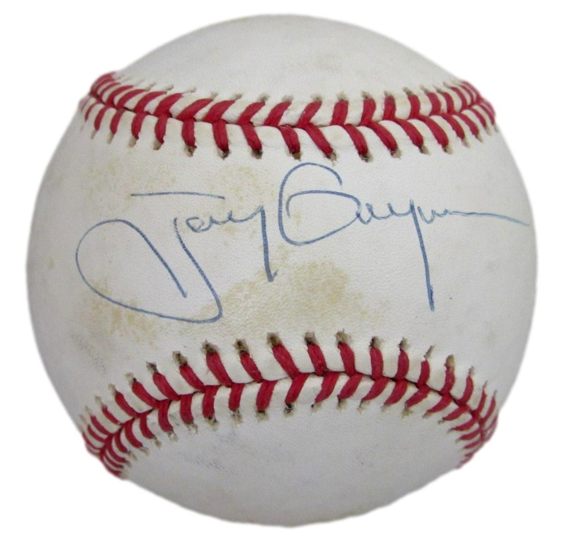 Tony Gwynn HOF Signed/ Auto ONL Baseball San Diego Padres PSA/ DNA 203554: Tony Gwynn HOF Signed/ Auto ONL Baseball San Diego Padres PSA/ DNA 203554 Meet the ultimate collector's dream - a game-used baseball signed by the legendary Tony Gwynn, a Hall of Famer and beloved Pad