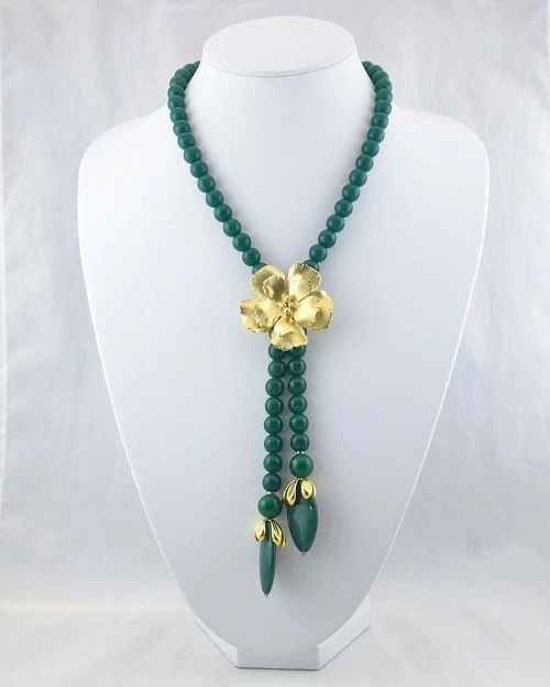 Philippe Ferrandis rare necklace with green bees and a magnolia flower motif tie. (1 of 8)