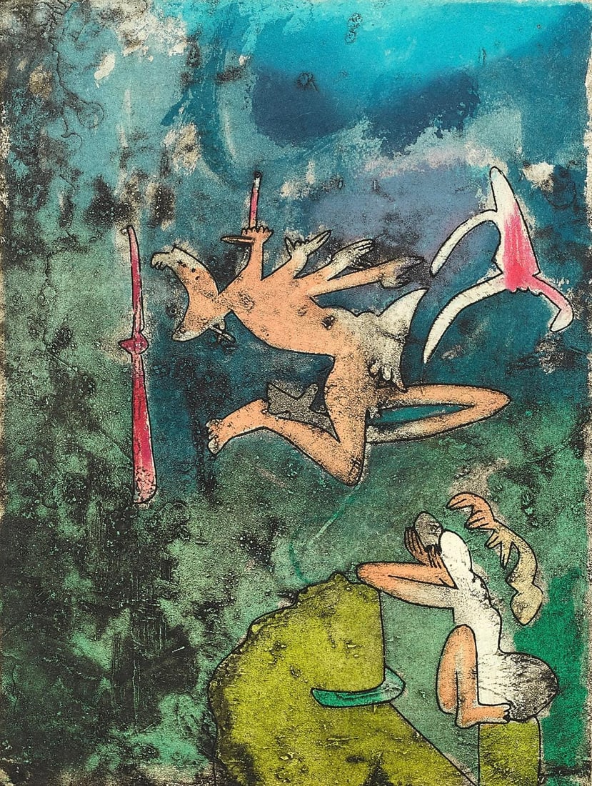 Etching by Roberto Matta on Sabatier 393 composition centre. (1 of 7)