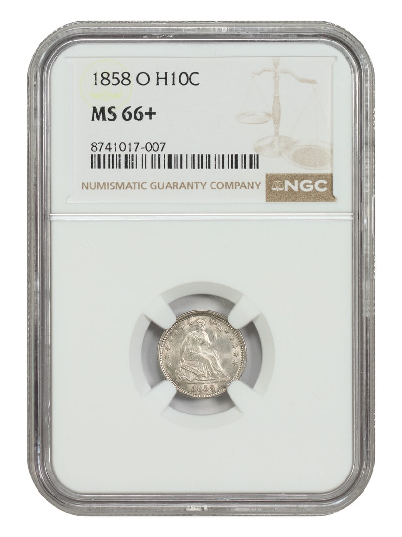 1858-O H10C NGC MS66+ - Liberty Seated Half Dime (1 of 4)
