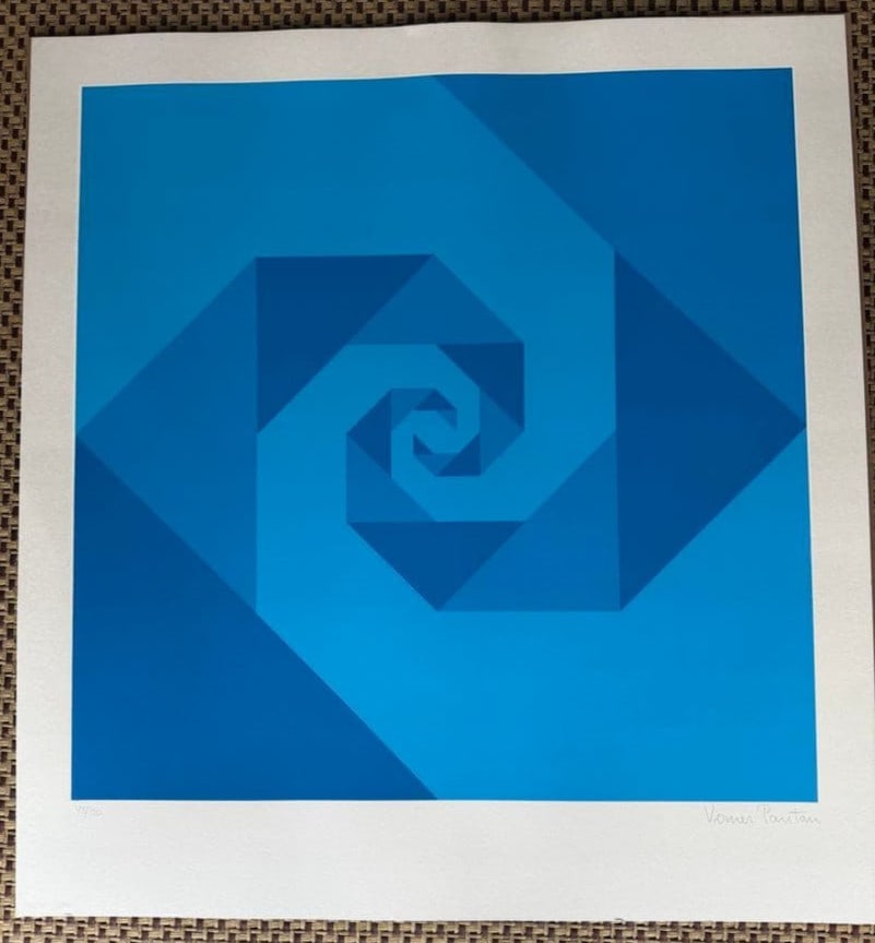 Verner Panton signed composition spiral in blue silkscreen. (1 of 4)