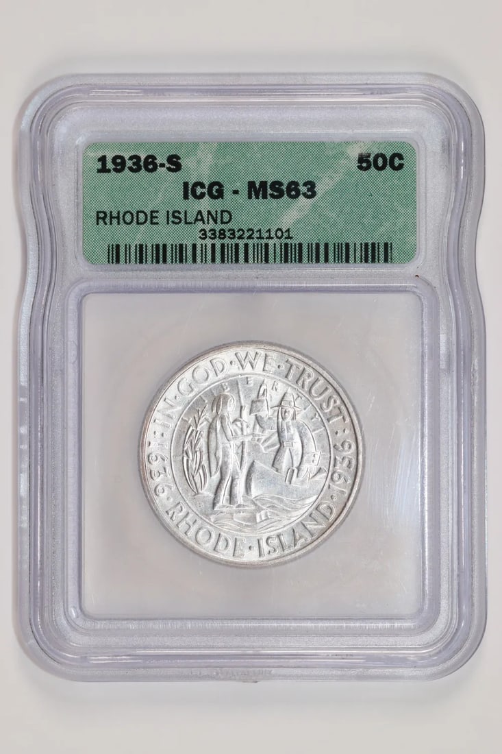 1936-S RHODE ISLAND COMMEMORATIVE HALF DOLLAR ICG MS63 (1 of 2)
