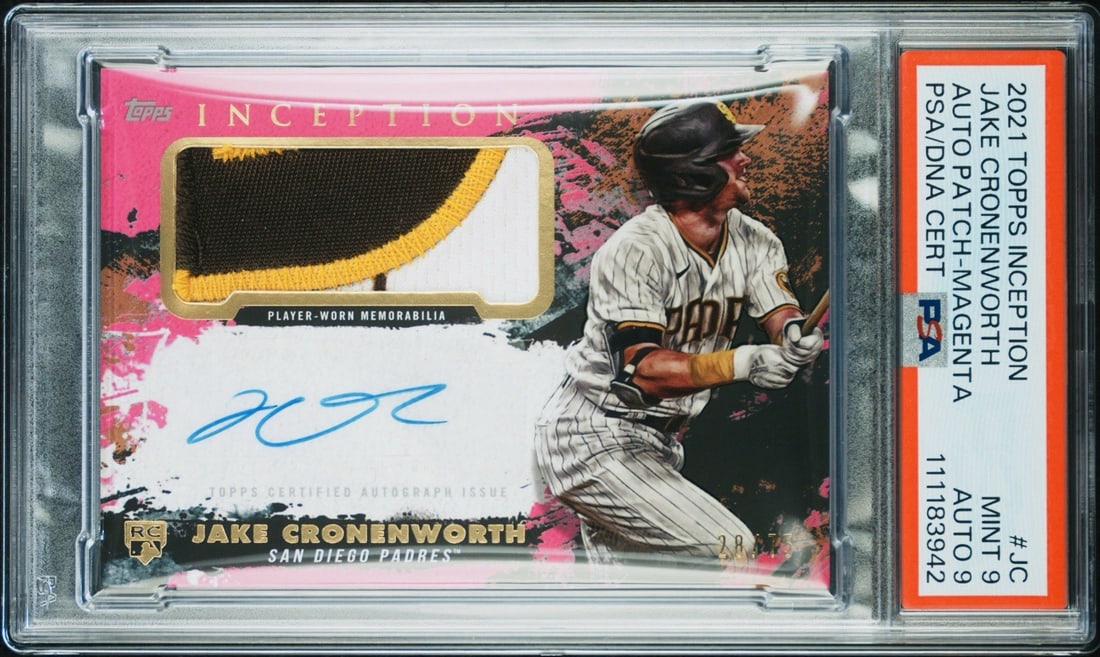 2021 TOPPS INCEPTION JAKE CRONENWORTH #JC AUTO PATCH MAGENTA/ 75 PSA 9 POP 2? (1 of 3)