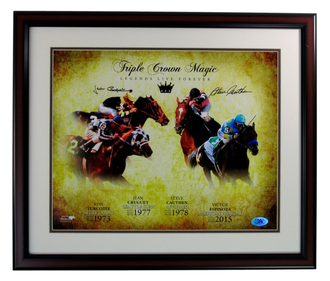 Jean Cruguet/ Steve Cauthen Signed 16x20 Triple Crown Magic Photo Framed MAB 5121 (1 of 4)