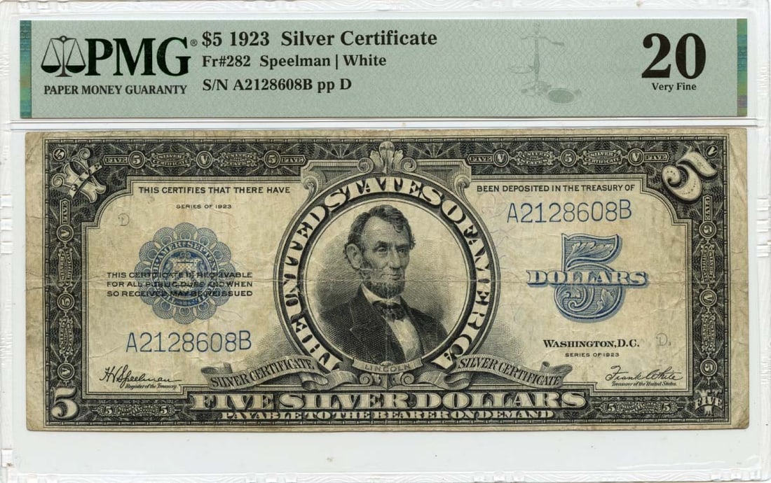 1923 $5 Silver Certificate FR#282 PMG VF20 Porthole (1 of 1)