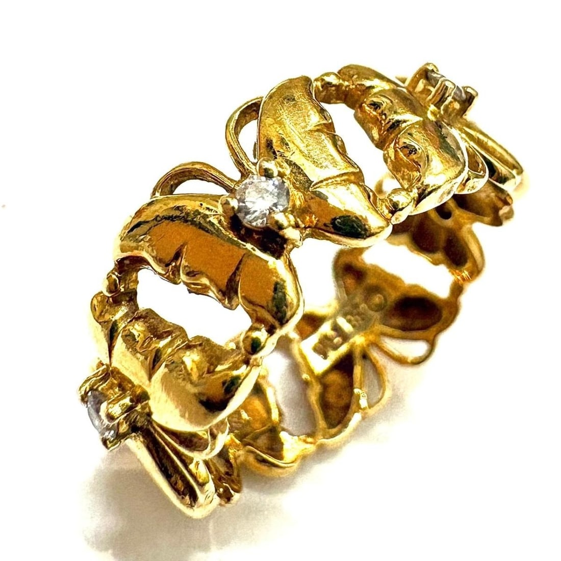 Franklin Mint Vintage Diamond 18k Yellow Gold Butterfly Motif Band Ring US 5.5 (1 of 8)
