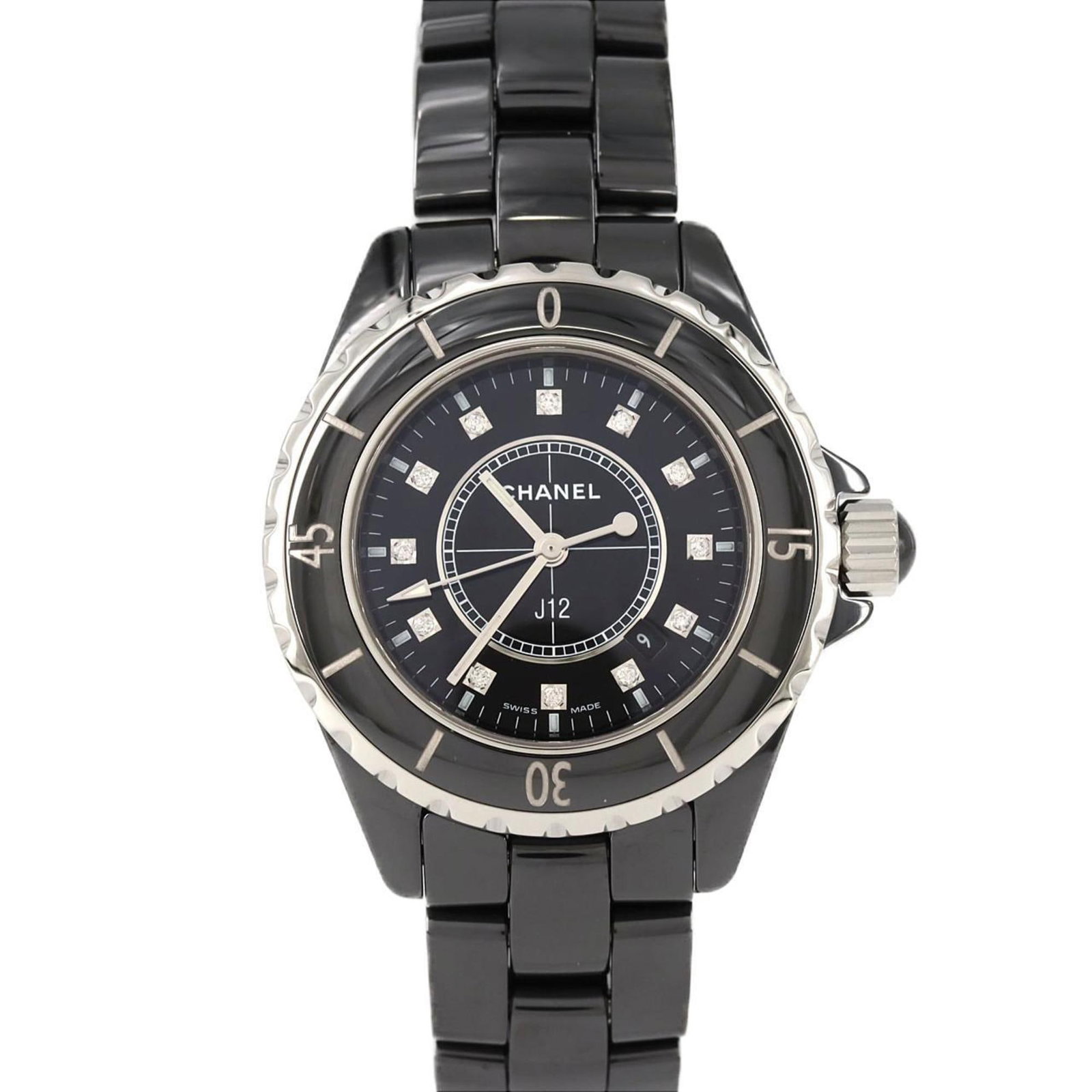 Wristwatch from Chanel: Wristwatch from Chanel A sleek and sophisticated Chanel wristwatch, crafted from durable ceramic materials that exude timeless elegance. With its classic black dial and slender 33mm case, this watch i