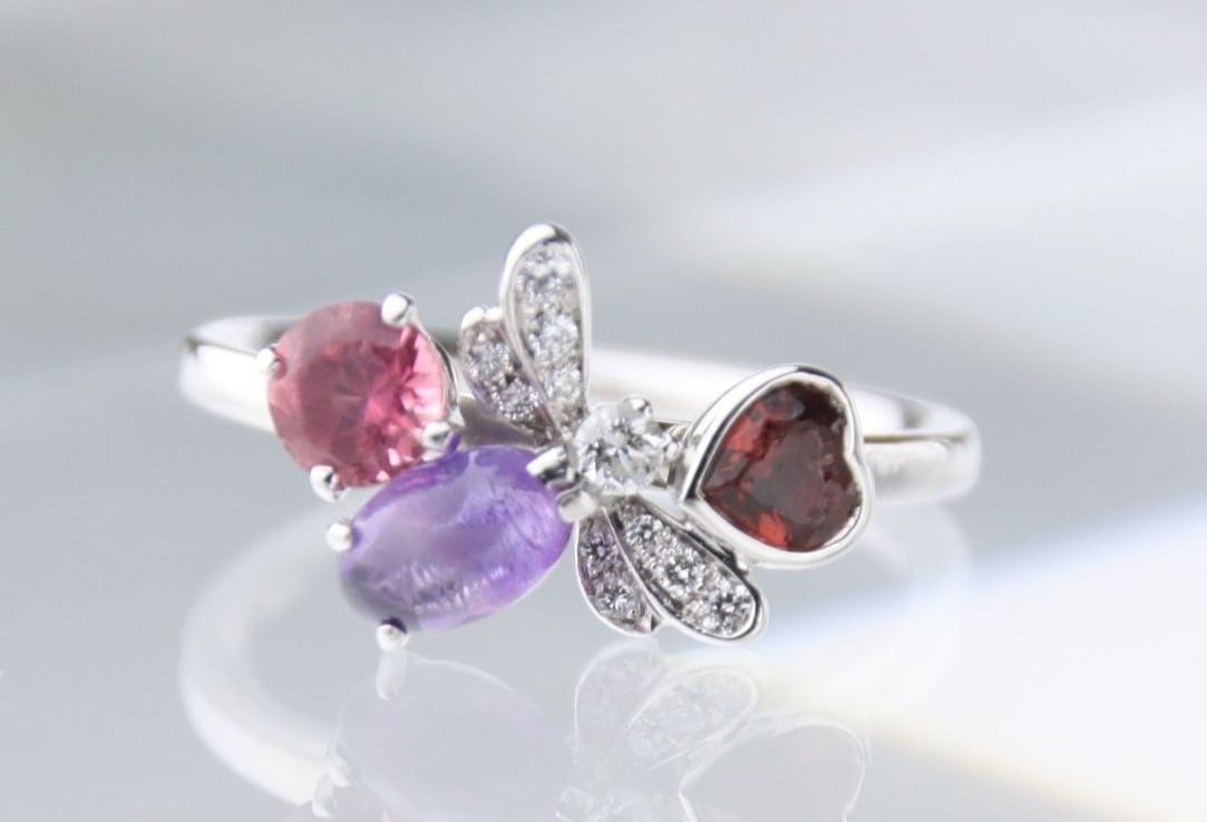 White Gold Chaumet 18k Bee Heart Diamond Ring with Multi Gem Box (1 of 14)