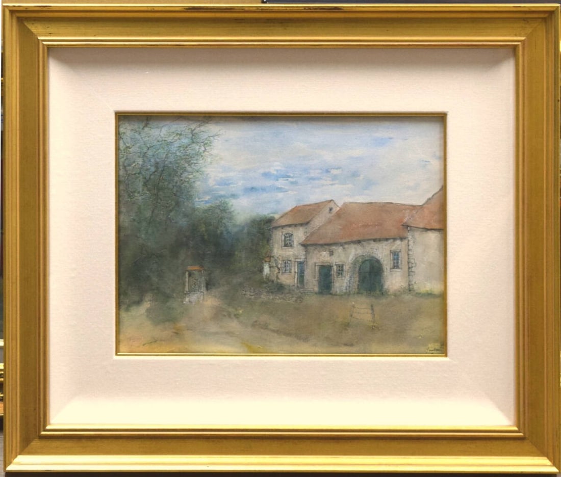 Signed Framed Watercolor by Bernard Gantner of an Alsace Farmhouse Landscape (1 of 8)