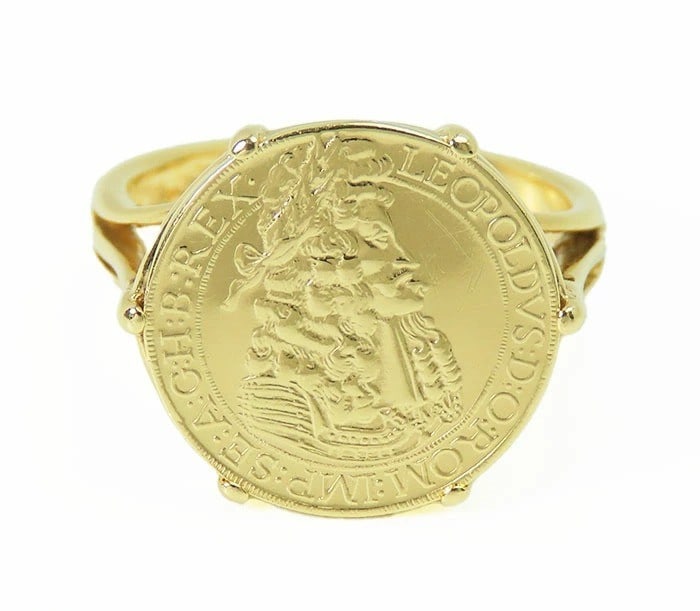 UNOAERRE 18k Yellow Gold Austria Leopold Coin Ring EU49 US5 Italian Jewelry (1 of 6)