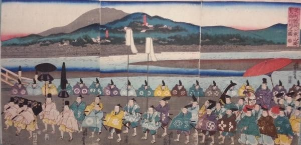 Yoshitora woodblock triptych Ashikaga Yoshimasa Procession Touring Higashiyama (1 of 1)