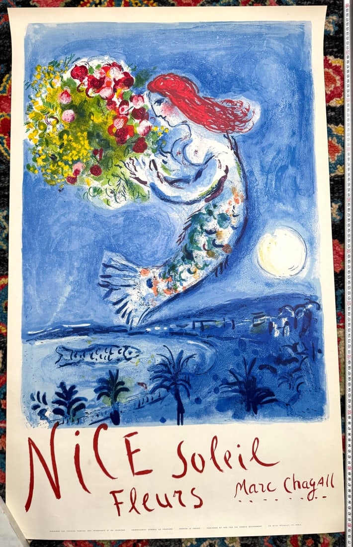 Marc Chagall Original French Travel Poster Baie Des Anges Stone Lithograph (1 of 9)