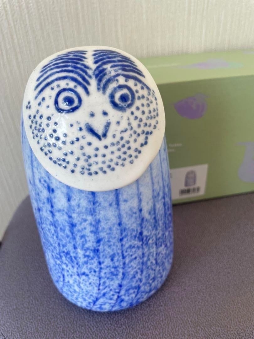 iittala Rospuutto Owl Birds by Oiva Toikka Blue Handcrafted Glass Sculpture (1 of 7)