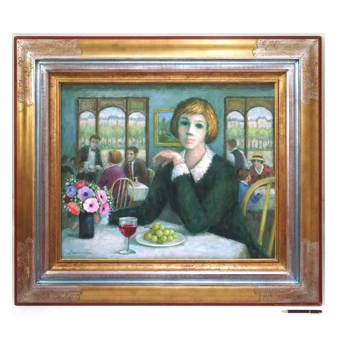 ANGELINA LAVERNIA Oil Painting Au Restaurant Paris Cafe Woman Portrait 20F (1 of 7)