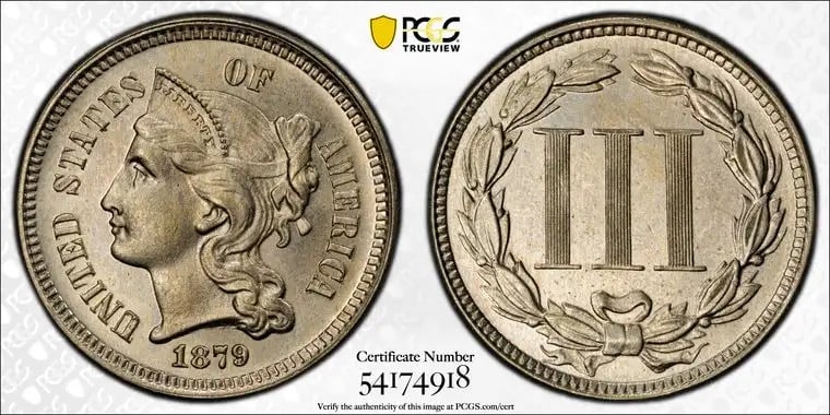 1879 PROOF THREE CENT NICKEL PCGS PR66 - PQ (1 of 3)