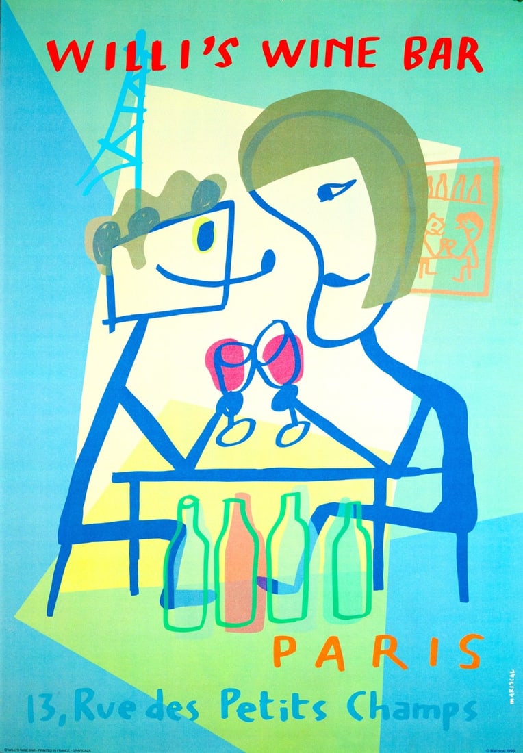 Willis Wine Bar 1998 Xavier Mariscal Poster Serigraph Canson Paper (1 of 3)