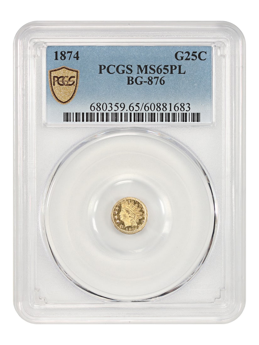 Cal. Fractional: 1874 25C PCGS MS65PL (BG-876) - California Fractional Gold (1 of 5)